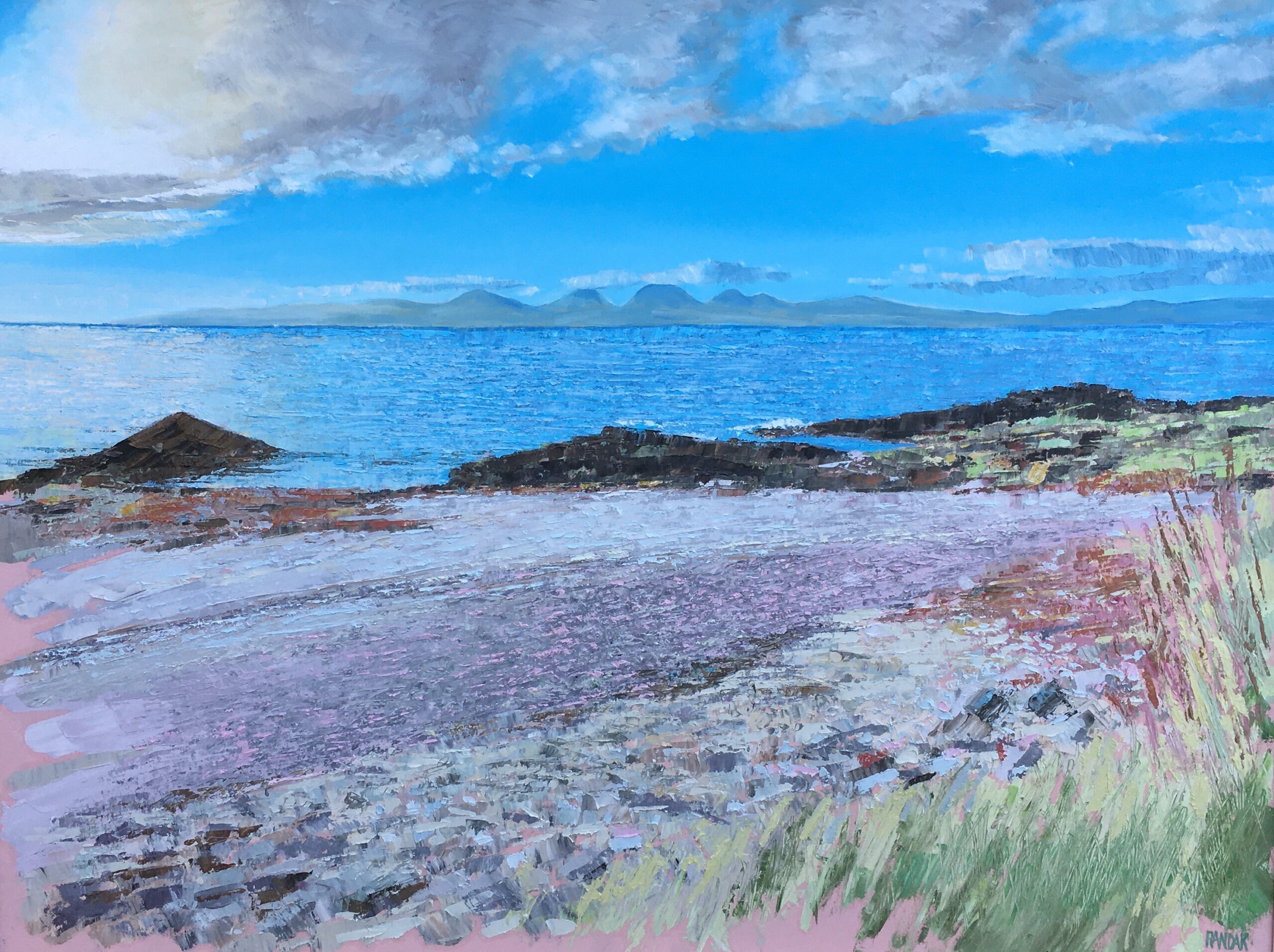 Oil on Canvas painting of the Evening Sunset at Statfield Bay, Knapdale, Scotland