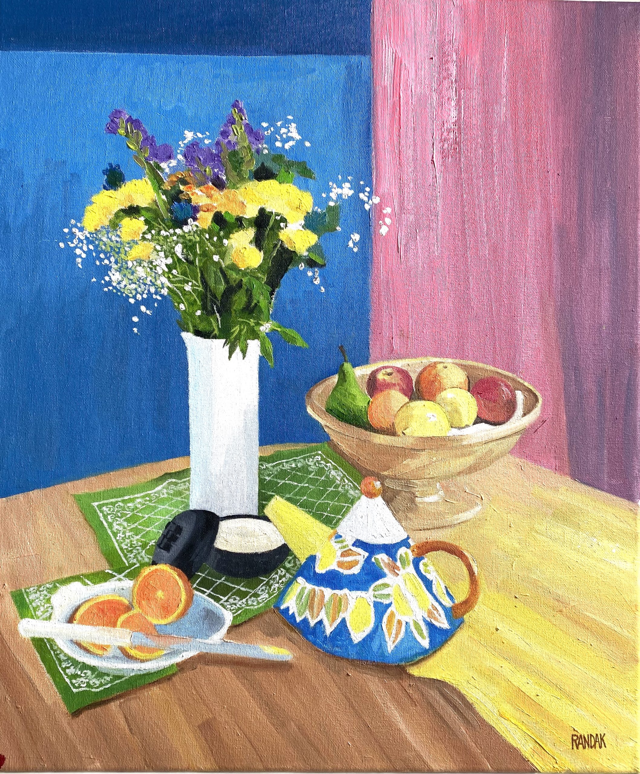 Yellow Flowers with Teapot
